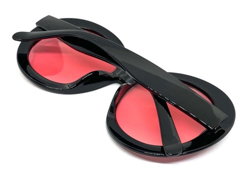 OVERSIZED EXAGGERATED RETRO SUN GLASSES X-Large Huge Round Black Frame Pink Lens - Picture 6 of 6