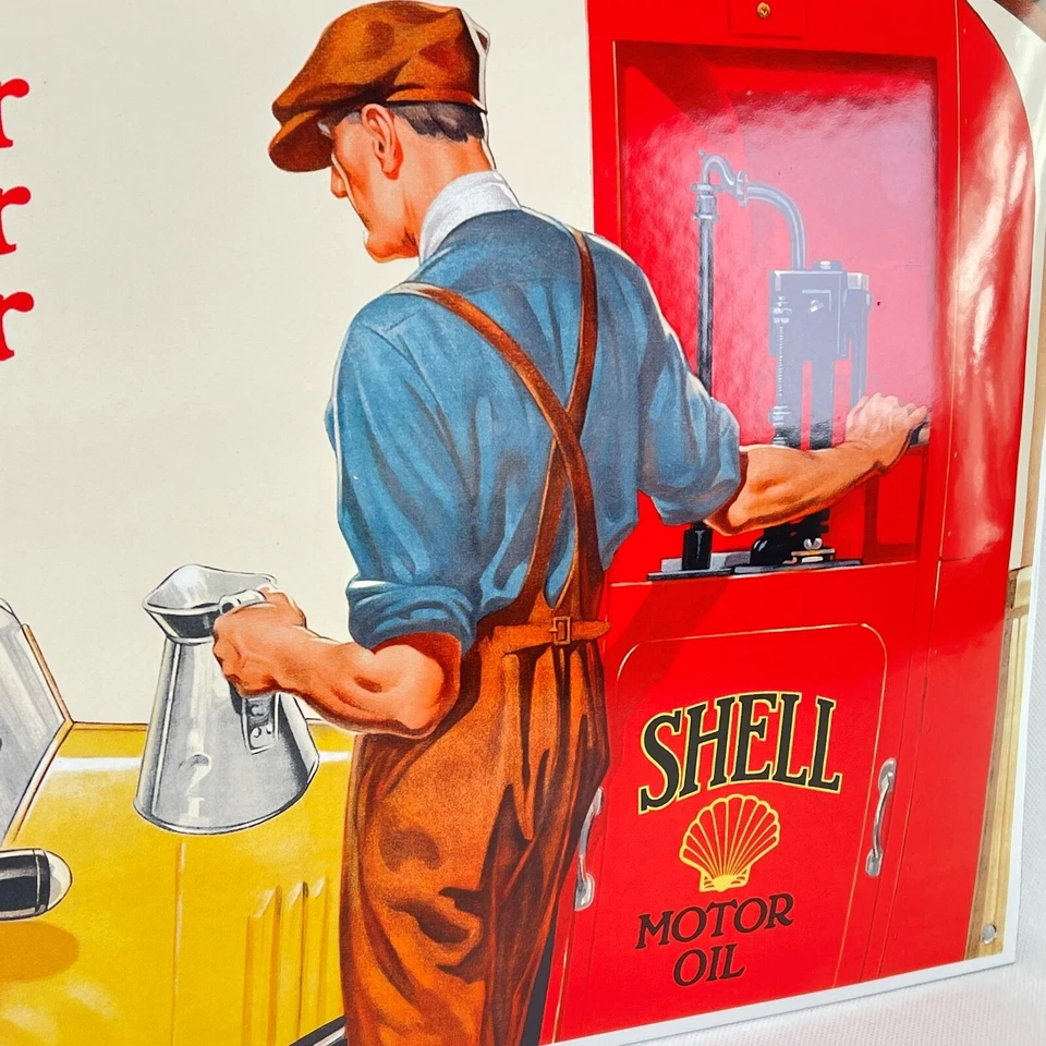 XL SHELL "How to buy oil!" Emailschild Emaille Schild enamel sign  35x52cm  - Bild 3 von 4
