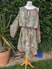 Next Size 12 Green Pink Bohemian Hippie Floaty  Cold Shoulder Tunic Dress