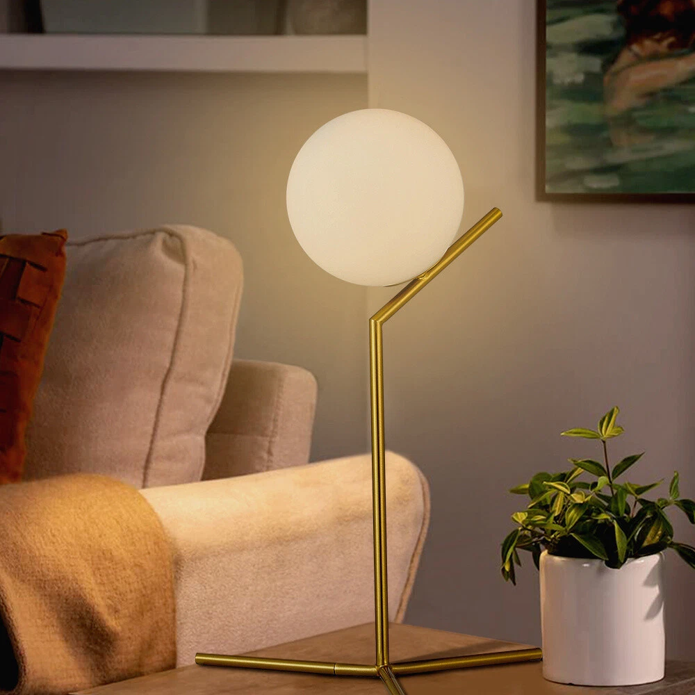 Tripod Golden Frame Table Lamp Glass Ball Globe Night Light Bedside Lamp w Bulb