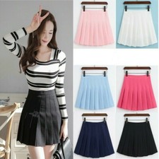 Casual Pleated Skirt Short Mini Skater High Waist Tennis Summer Elastic Skirt