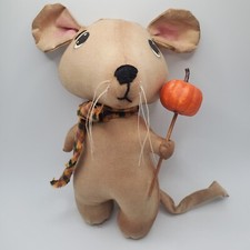 VTG Country Mouse Plush Burlap Fall Pumpkin Plaid Scarf Primative