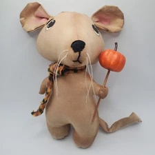VTG Country Mouse Plush Burlap Fall Pumpkin Plaid Scarf Primative