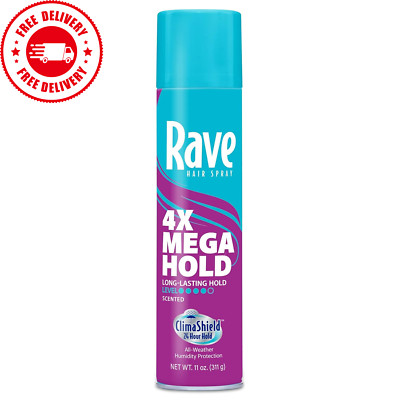 Rave 4X Mega Hold Hair Spray, All-Weather with Vitamin-Rich Formula, 11 oz