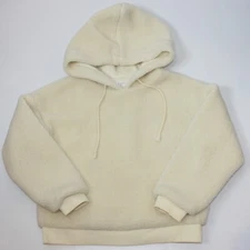 Elodie Women's Cream Color Sherpa Fleece Pullover Hoodie Sweater Top size S