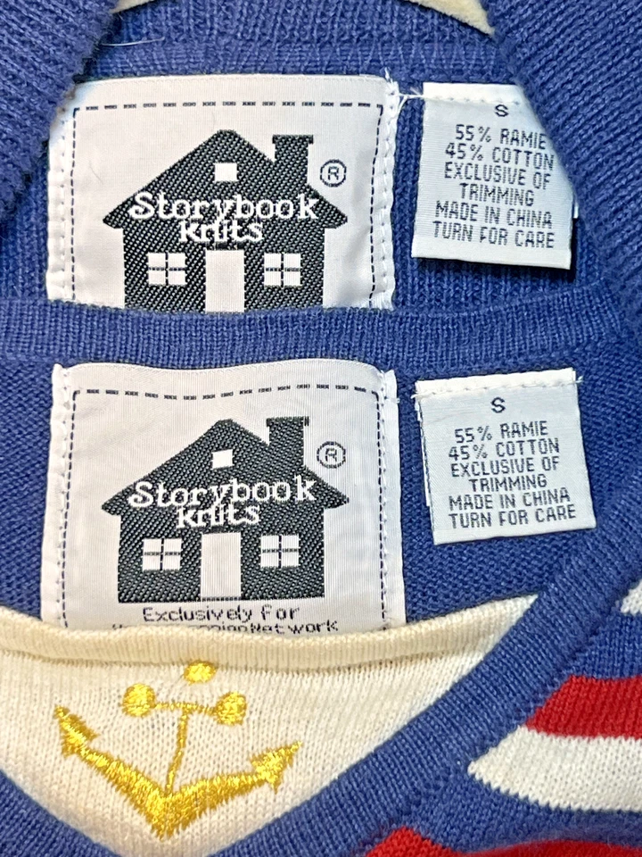 De Colección Libro de Cuentos Tejidos Azul Náutico Crucero Cárdigan Suéter Tanque Conjunto Pequeño Resort Foto 2 de 4