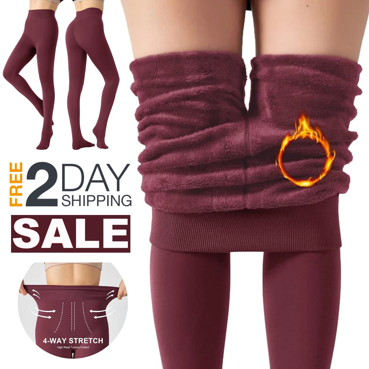 Pantalones Rojo Vino Leggings Termicos De Invierno El Frio Para Mujer En  Oferta