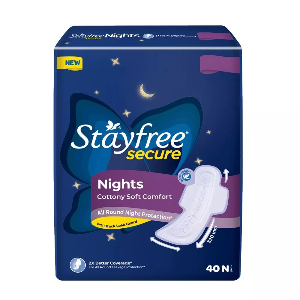 Stayfree Secure Night Sanitary Napkins for Women, 40 Pads