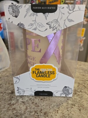 The Amazing Flameless Candle Pink Ribbon 6'' LED with Timer Flicker See  Desc 