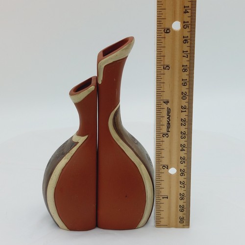 Double Bud Vase zweiteilig Spirale braun "AG"? Gemarkt 5,75" groß - Bild 9 von 13