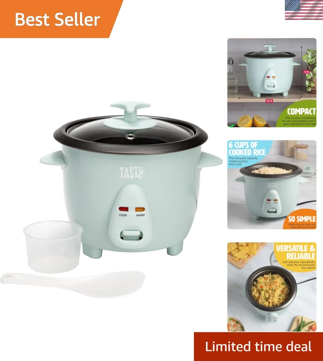 Mini Rice Cooker with Removable Nonstick Bowl and Auto Keep Warm Function, Gr...