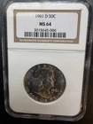 1961-D Franklin 50C Silver Half Dollar, NGC MS64