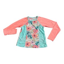 Wonder Nation Girls Floral Long Sleeve Rash Guard Swim Top Size Large 10-12 
