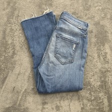 MOTHER Insider Crop Step Fray Jeans Womens 25 Shake Well Raw Hem Blue Denim Fade
