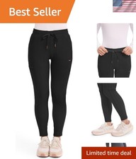 Womens Mid Rise Tapered Leg Drawstring Scrub Pants 5 Pocket 360 Stretch Moist...