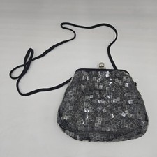 Vintage Black Beaded Evening Bag Retro Embellished Satin Lord  Taylor Unique