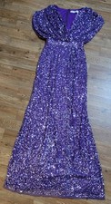 Mac Duggal 5640 Draped Sleeve V Neck Gown Women’s Purple Lilac Sequin Size 2