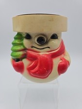 Vintage Snowman Holding Tree Pillar Candle Holder Christmas Figure Hong Kong