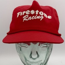 Vintage 1980s-90s Firestone Racing Snapback Cap Red Baseball Hat Rope Brim Bill