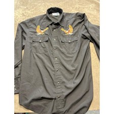 Wind Jammer Mens Black Western Shirt Eagle Embroidery Snap Front Size L