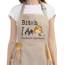  Funny Baking Cooking Aprons for Women w/Pockets, Hilarious Cute Kitchen Apron 