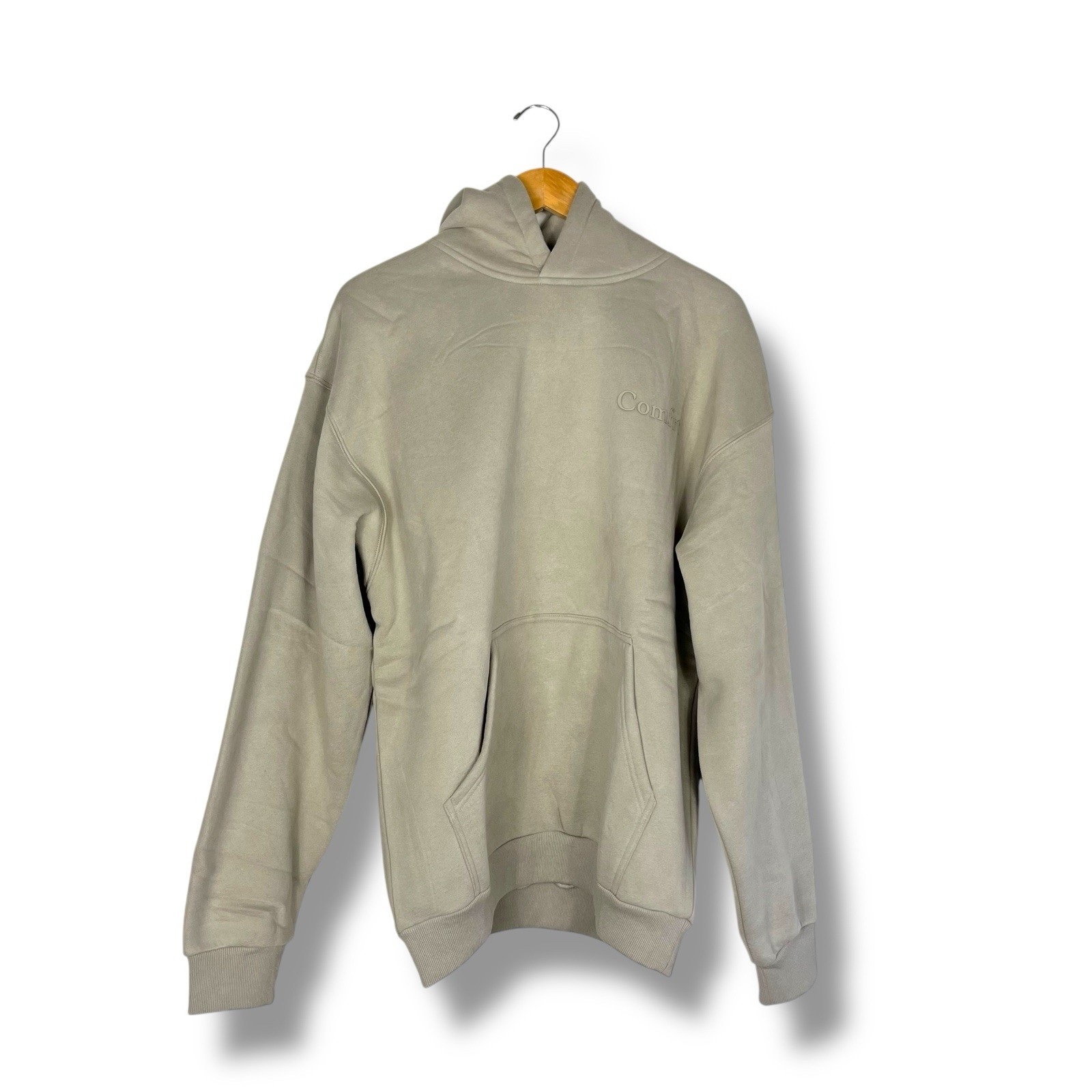 New Comfrt Minimalist Hoodie Med Cement Beige Fleece Oversized Cozy Heavyweight