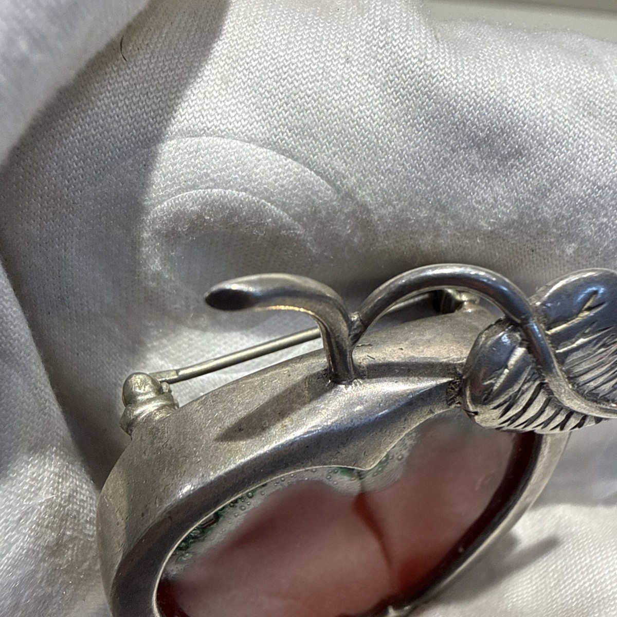 Modernist Vintage Original 925 Sterling And Glass Apple Design Brooch View 4