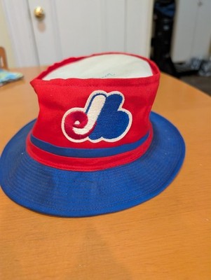 Vintage Montreal Expos Bucket Hat Signed By Woody Fryman MLB Midway Medium 80s