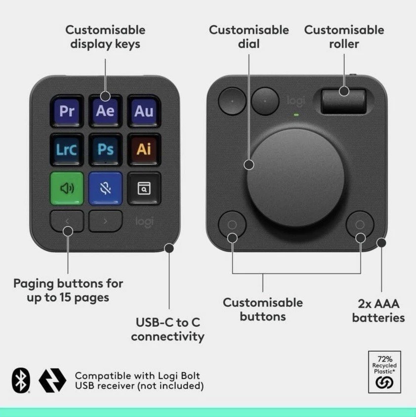 Logitech MX Creative Console, 9 Customizable Buttons with LCD Screens, Graphite - Image 3 of 4