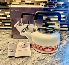 Chantal Frieda Limited Edition White Enamel on Stainless Steel Teakettle ~NEW~