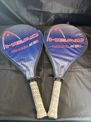 Pair Of HEAD Andre Agassi 25 Tennis Rackets Racquet Blue Yellow Vintage - Photo 1/4