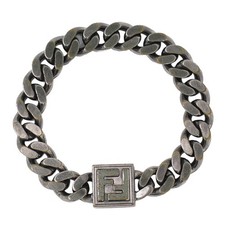 FENDI FF Logo Silver-tone Metal Chain Bracelet #M 22.5cm