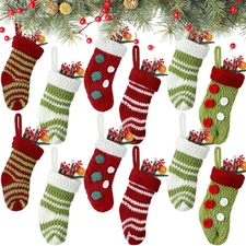 Jiuguva 12 Pack 2x5 Inch Christmas Mini Stockings Bulk Knit Christmas Stockin...