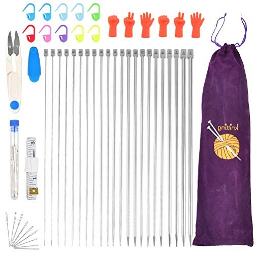 Aiguilles à tricoter en alliage d'aluminium gris de 35cm | Lot de 50 pièces pour tricot