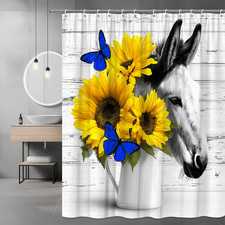 Donkey Sunflower Butterfly Shower Curtain Farmhouse Floral