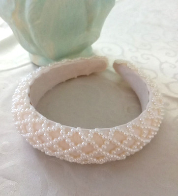 Pearl Thick Headband Pearly Velvet Elegant Bridal Wedding Evening prom
