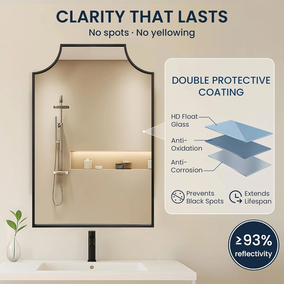 Paquete de 2 espejos de baño negros mate de 24" x 36" para lavabo, espejos de pared de tocador Foto 3 de 4