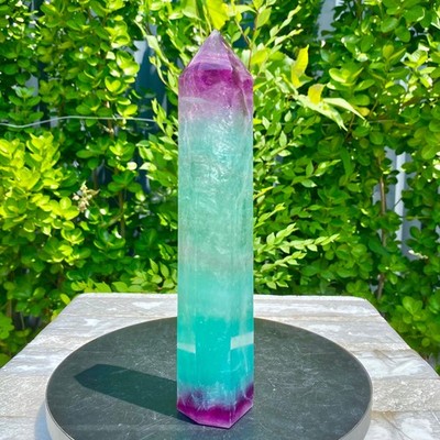 2.35LB Natural Rainbow Fluorite Obelisk Quartz Crystal Wand Tower Point Heal