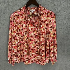 Nanette Lepore Top S Pink Floral Boho Peasant Blouse Tassel Romantic Cottagecore