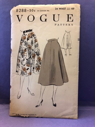 Falda Vintage VOGUE Patrón de Costura - Corte de Fábrica 3 Piezas # 8288 1954 Fácil de Hacer - Imagen 2 de 4