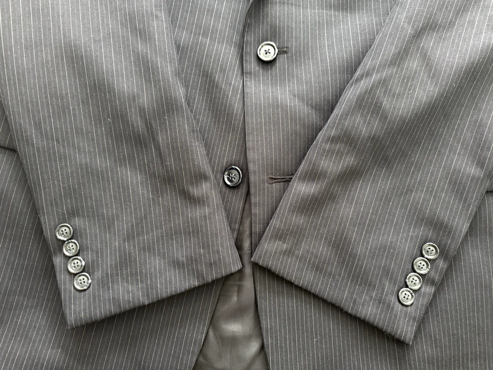 Jos A. Bank Suit 2-Piece Men's 43L Long - 36W x 35L Dark Navy Wool Striped - Image 3 of 4