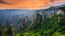 Landscape nature sun sunset mountains trees forest rock Custom Gaming Mat Desk