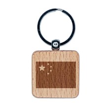 China Flag Engraved Wood Square Keychain Tag Charm