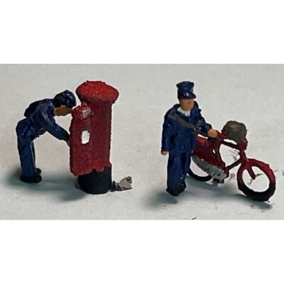 Bemalter Postbote & Fahrrad, Postbote & Säulenkasten (offen) (Spur N) Langley A138