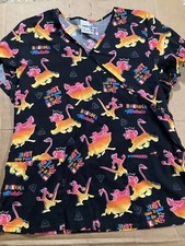 Disney Women's Sz M Scrub Top Lion King Hakuna Matata Simba Black Bright Colors