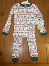 NWT Burts Bee Kids Size 4 Creme with Blizzard Fair 2pc Pajama Set Snug Stretch