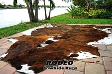 SUPERIOR HAIR ON SKIN  cowhide RUG  BRINDLE size approx 6X7- 7x7 feet
