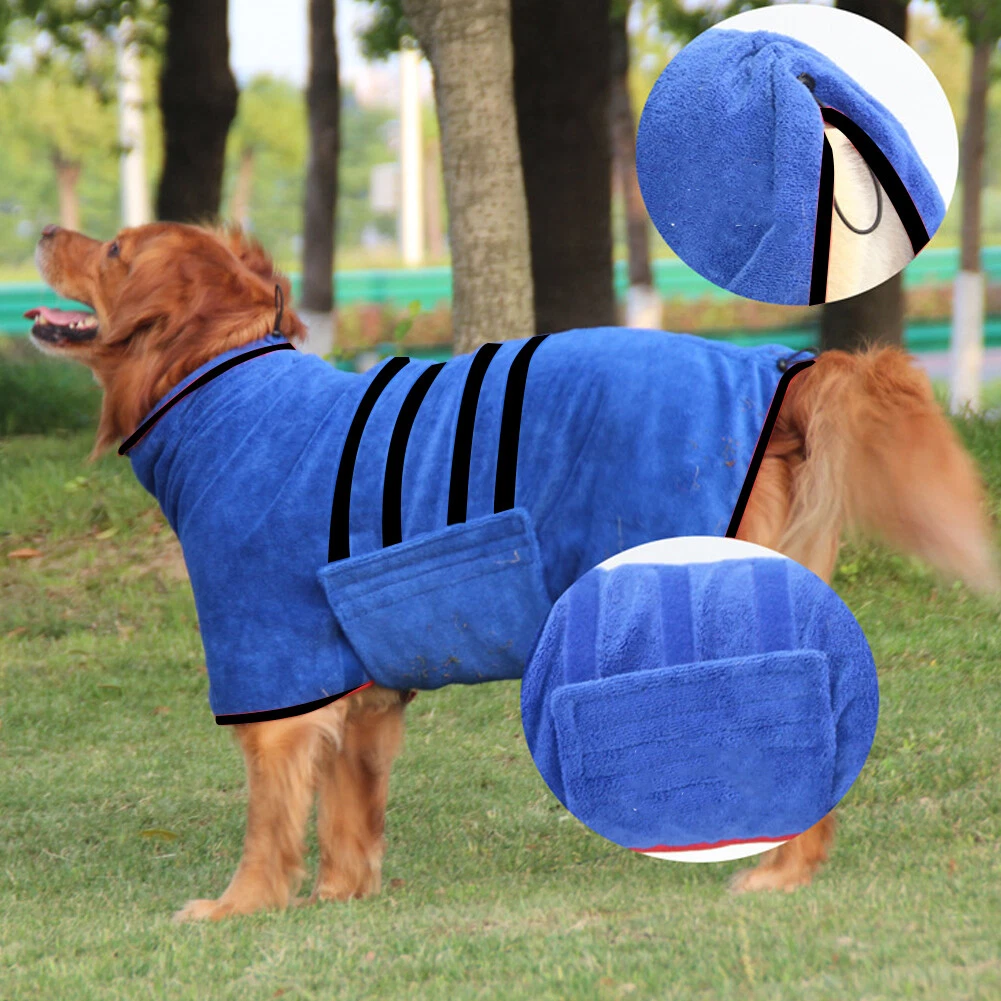 Adjustable Muddy Pet Dressing Gown Ultra Soft Drying Coat Towelling Dog Bathrobe
