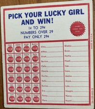 Vintage 1950’s Pick Your Lucky Girl and Win Unused Punch Card USA 24-129-600S
