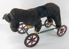 Antique Large Steiff Stuffed Animal Pull Toy Rubber Wheels Repaired